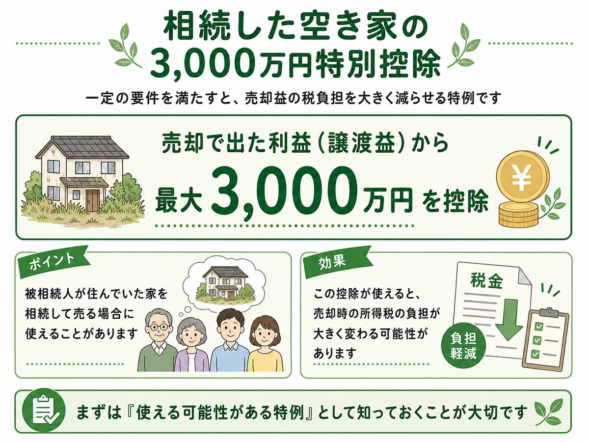 相続した空き家の3,000万円特別控除：売却益から最大3,000万円を控除
