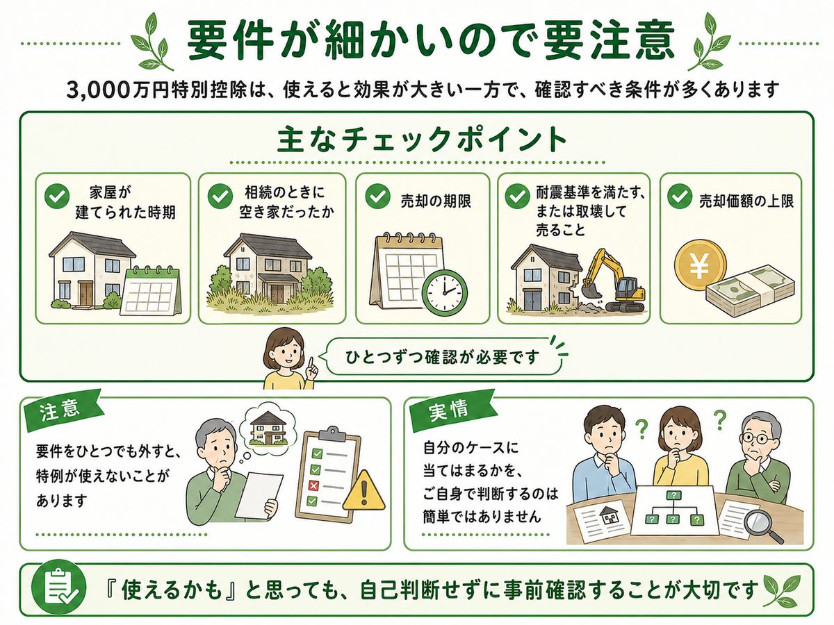 要件のチェックポイント：建築時期・空き家・売却期限・耐震基準・価額上限